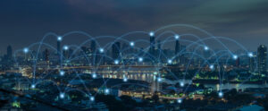 Cityscape showing private 5G baseband platforms powering connected infrastructure